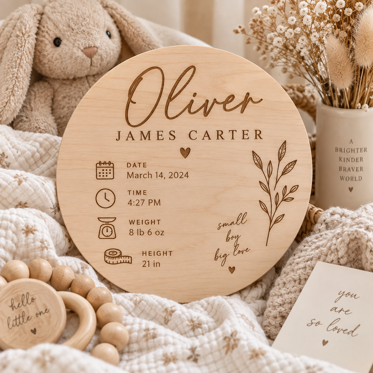 Personalized Wooden Birth Announcement Plaque – Custom Baby Name Keepsake Gift for Newborn
