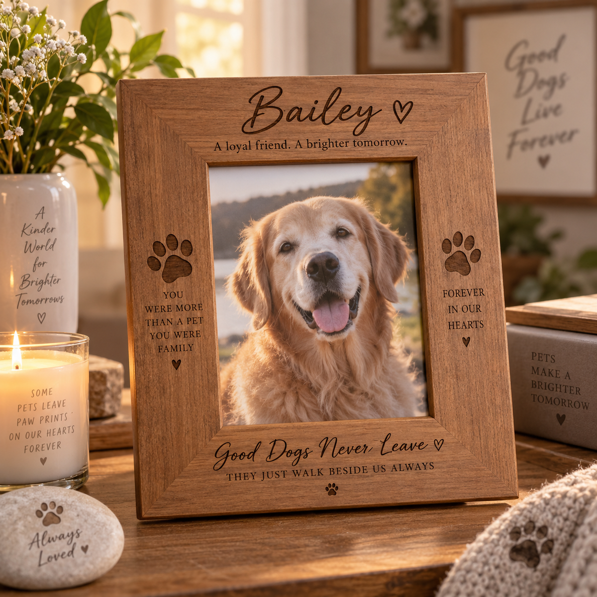 Wooden Pet Memorial Frame – Personalized Pet Loss Keepsake Gift for Beloved Dogs & Cats