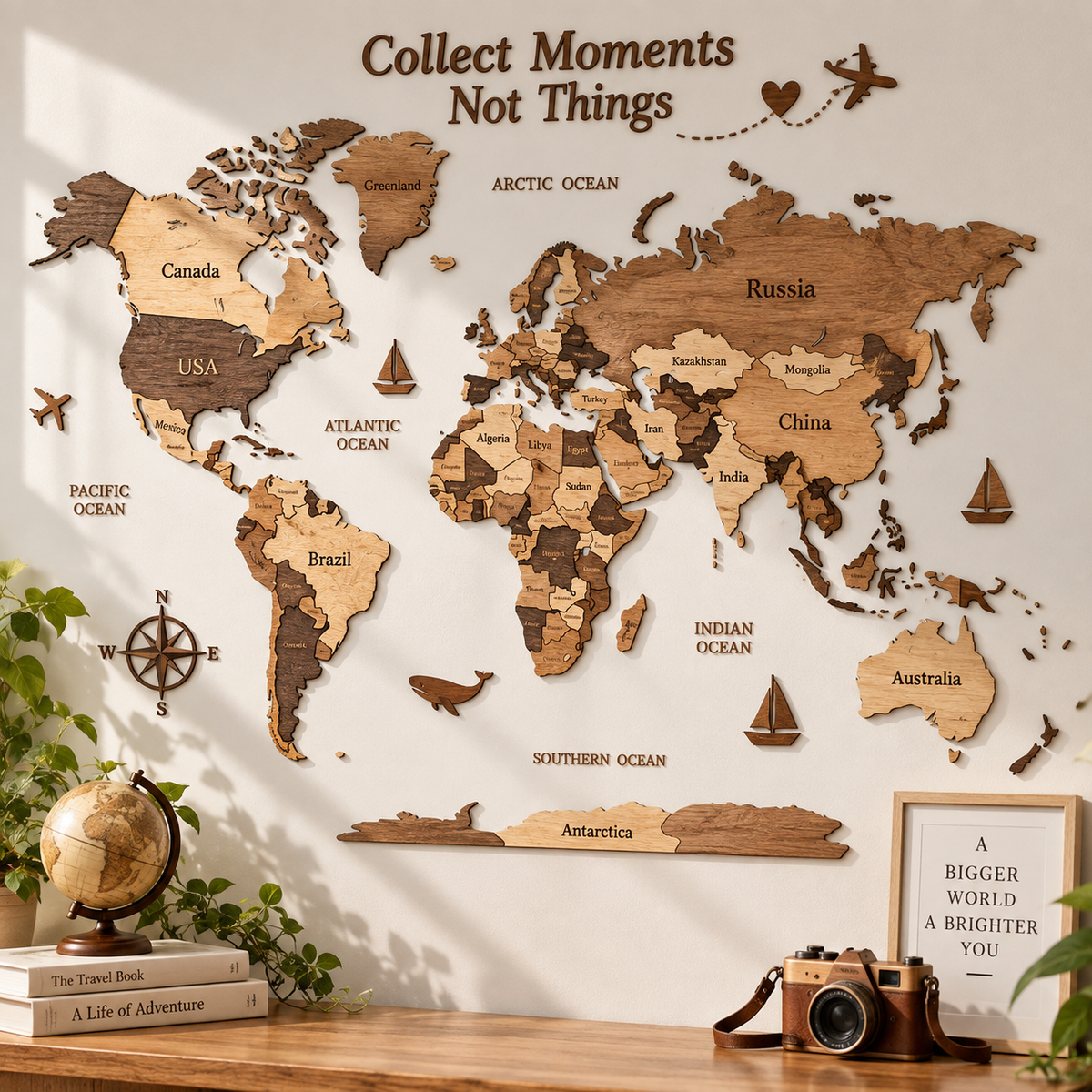 Wooden Puzzle Map – Handmade World Map Wall Decor & Interactive Family Travel Gift