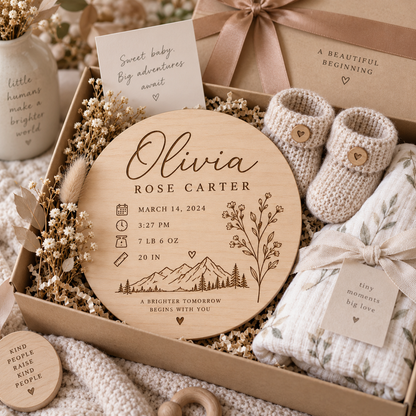 Personalized Wooden Birth Announcement Plaque – Custom Baby Name Keepsake Gift for Newborn