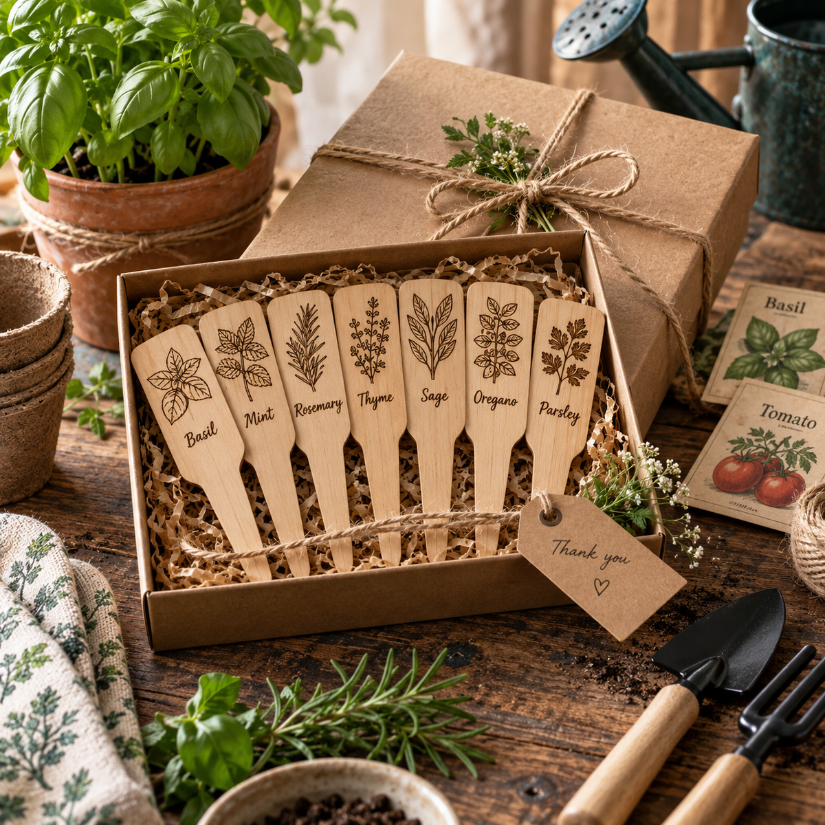 Wooden Plant Marker Set – Handmade Garden Labels for Indoor Plants & Herb Garden Decor