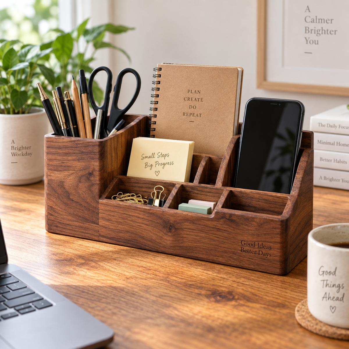 Wooden Desk Organizer – Handmade Office Storage Holder for Home Office & Workspace Decor