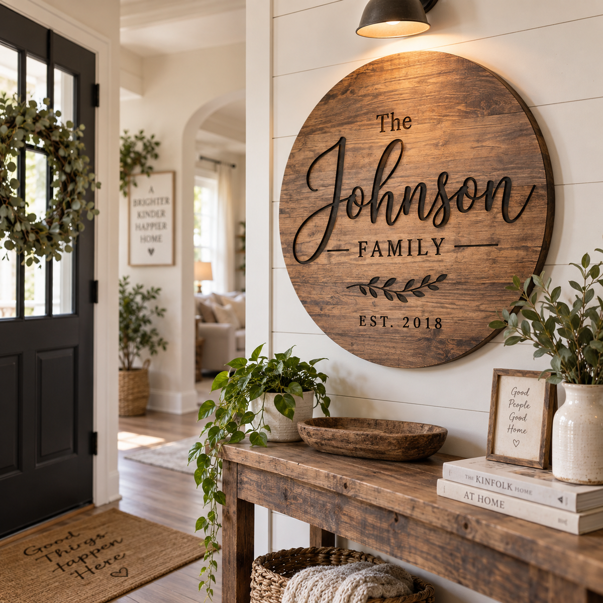Personalized Wooden Family Name Sign – Custom Handmade Home Decor Plaque for Housewarming Gift