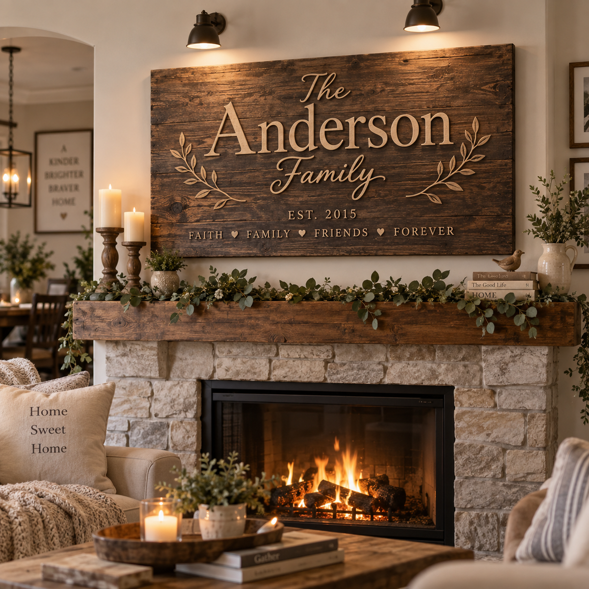 Personalized Wooden Family Name Sign – Custom Handmade Home Decor Plaque for Housewarming Gift