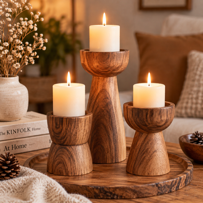 Handcrafted Wooden Candle Holder – Rustic Home Decor Accent for Cozy Living Spaces