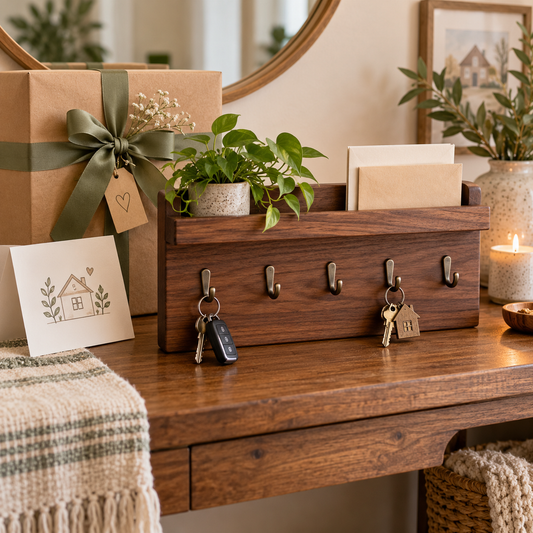 Wooden Key Holder Wall Rack – Handmade Entryway Organizer for Home Storage Decor