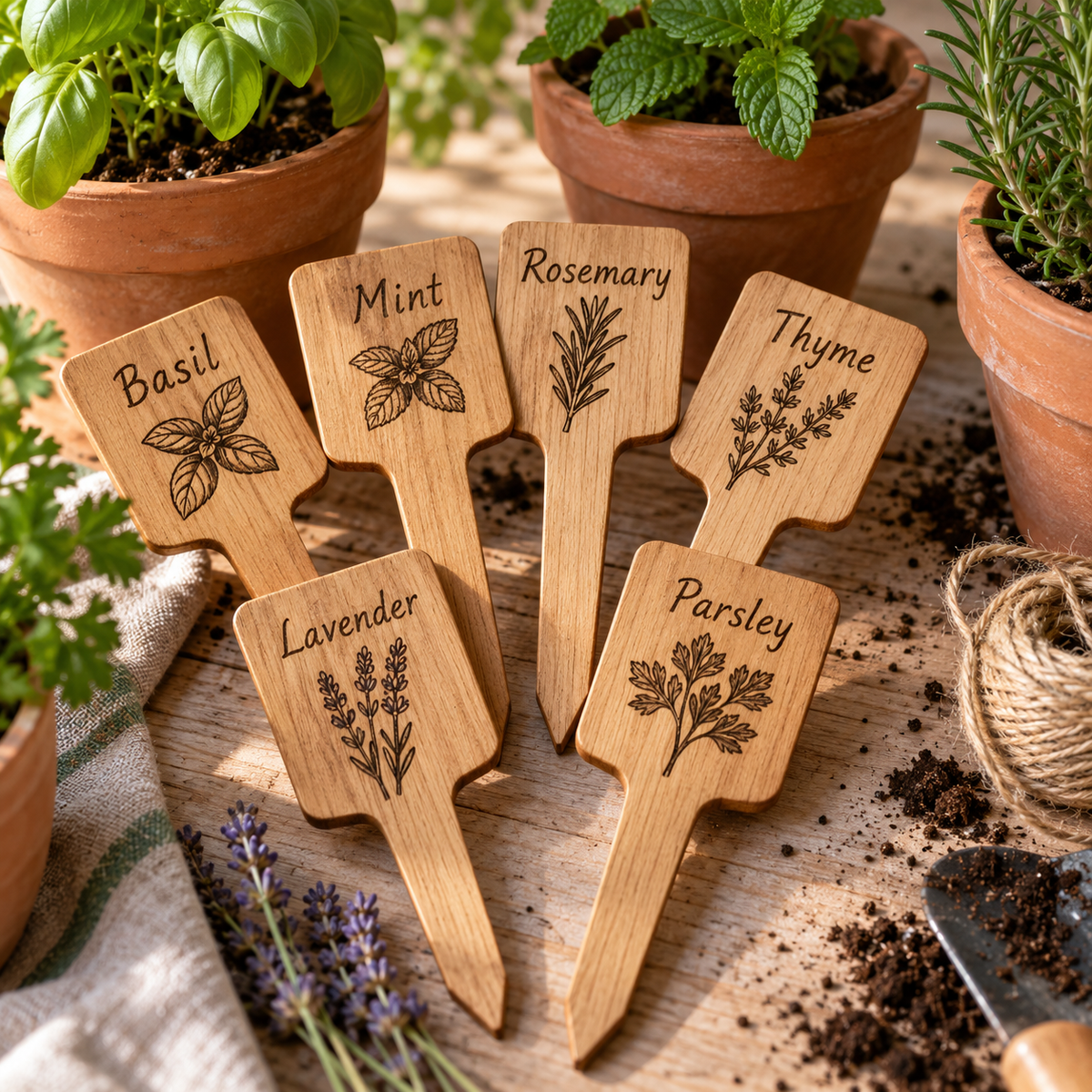 Wooden Plant Marker Set – Handmade Garden Labels for Indoor Plants & Herb Garden Decor