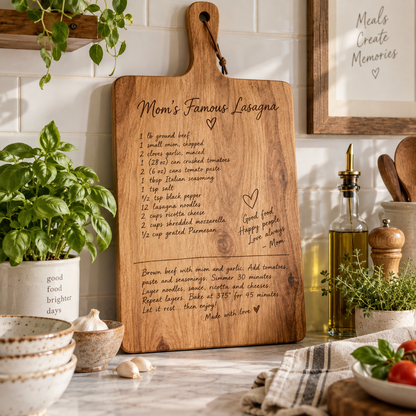 Personalized Wooden Recipe Board – Custom Family Recipe Keepsake Kitchen Decor Gift