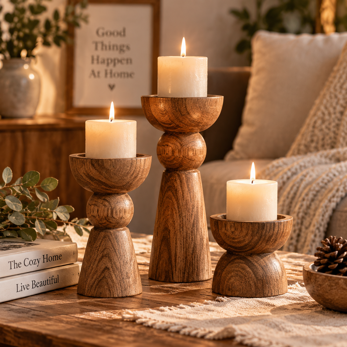 Handcrafted Wooden Candle Holder – Rustic Home Decor Accent for Cozy Living Spaces