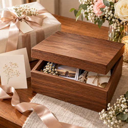 Wooden Keepsake Memory Box – Personalized Handmade Storage Box for Photos Letters & Treasured Memories