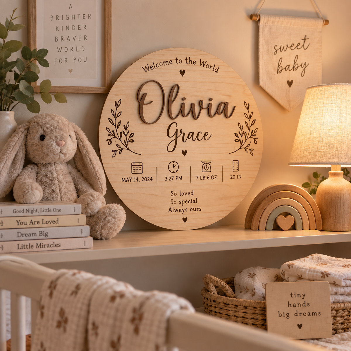 Personalized Wooden Birth Announcement Plaque – Custom Baby Name Keepsake Gift for Newborn