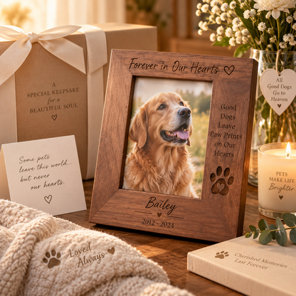 Wooden Pet Memorial Frame – Personalized Pet Loss Keepsake Gift for Beloved Dogs & Cats