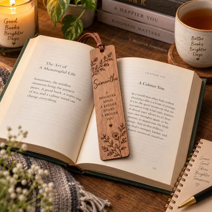 Personalized Wooden Bookmark – Handmade Engraved Book Lover Gift for Readers & Writers
