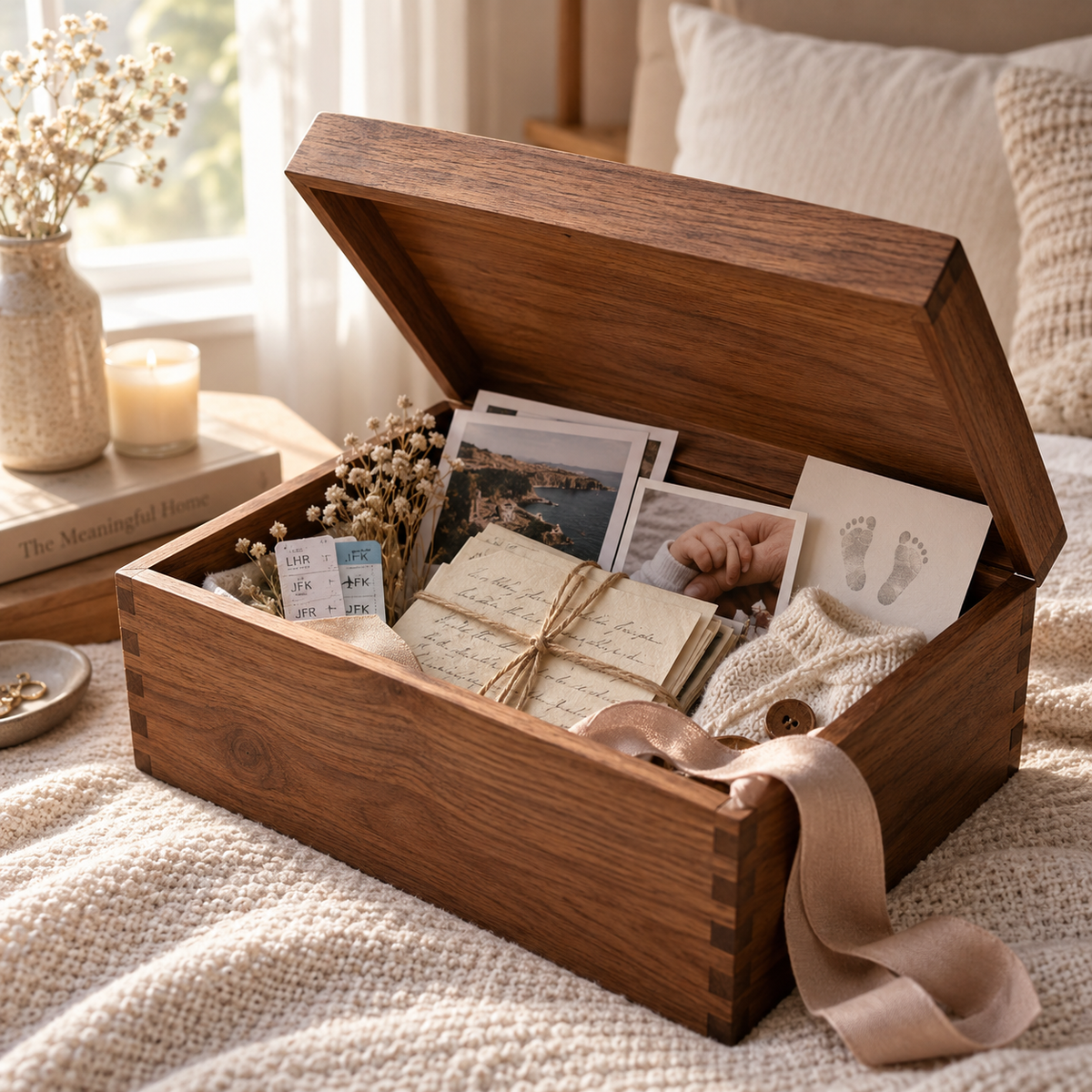Wooden Keepsake Memory Box – Personalized Handmade Storage Box for Photos Letters & Treasured Memories