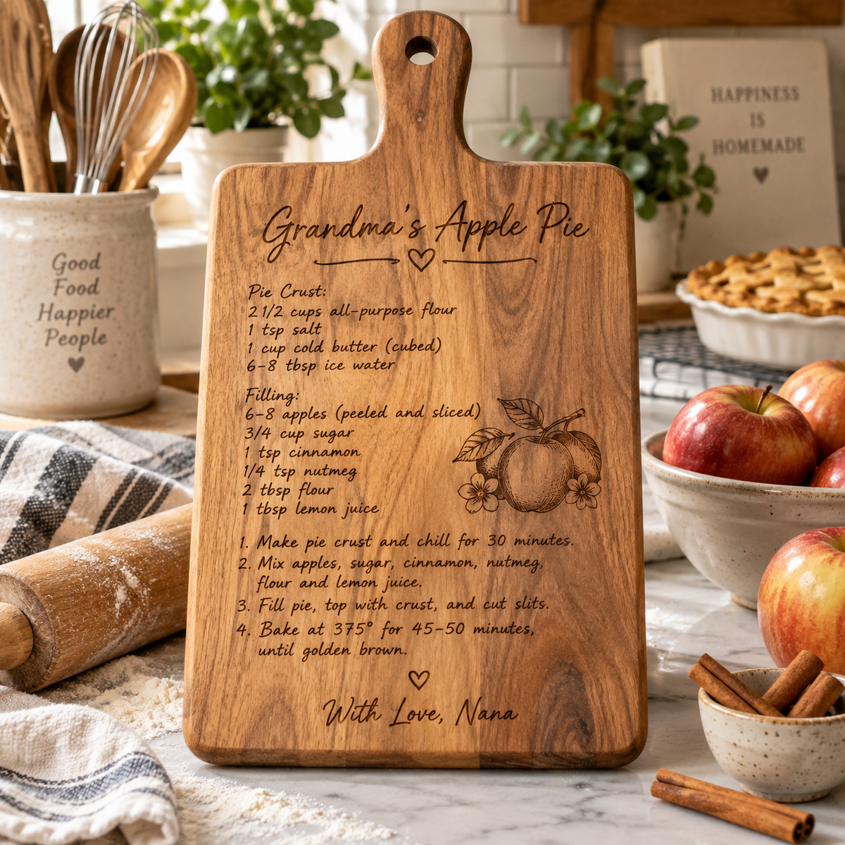 Personalized Wooden Recipe Board – Custom Family Recipe Keepsake Kitchen Decor Gift