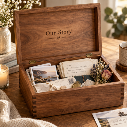 Wooden Keepsake Memory Box – Personalized Handmade Storage Box for Photos Letters & Treasured Memories