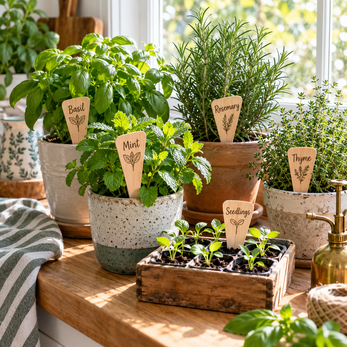 Wooden Plant Marker Set – Handmade Garden Labels for Indoor Plants & Herb Garden Decor