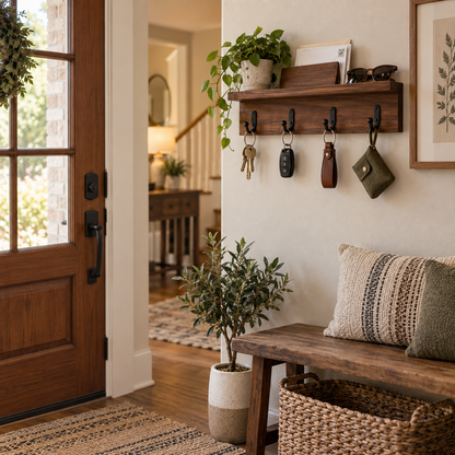 Wooden Key Holder Wall Rack – Handmade Entryway Organizer for Home Storage Decor