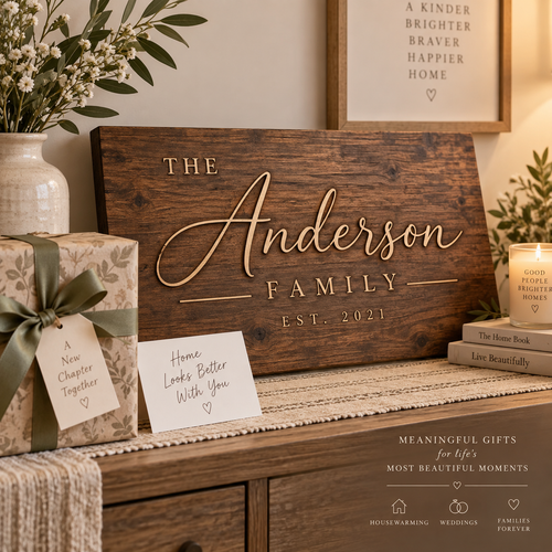 Personalized Wooden Family Name Sign – Custom Handmade Home Decor Plaque for Housewarming Gift