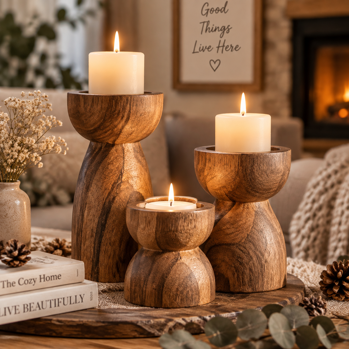 Handcrafted Wooden Candle Holder – Rustic Home Decor Accent for Cozy Living Spaces