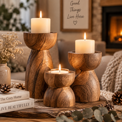 Handcrafted Wooden Candle Holder – Rustic Home Decor Accent for Cozy Living Spaces