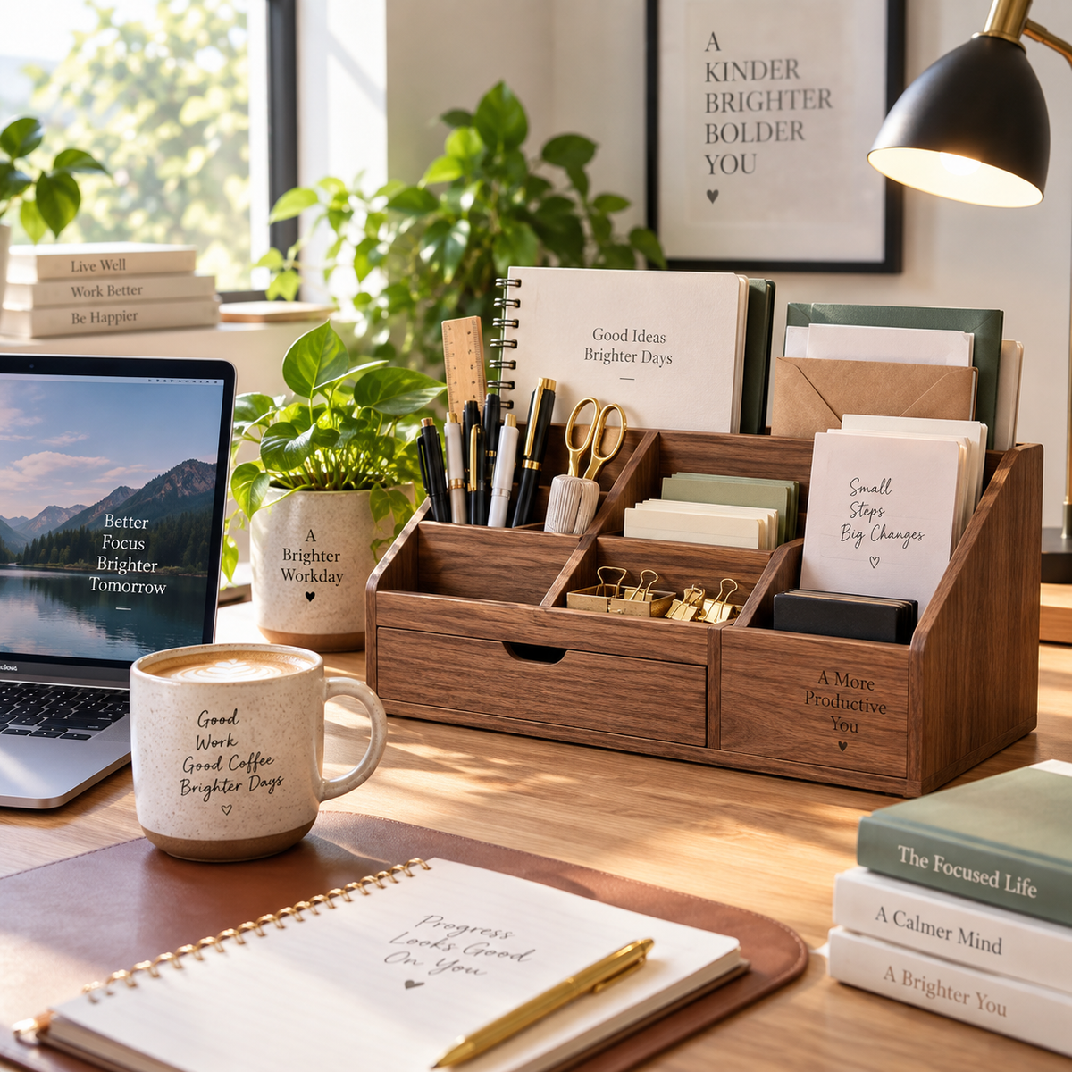 Wooden Desk Organizer – Handmade Office Storage Holder for Home Office & Workspace Decor