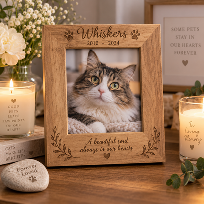 Wooden Pet Memorial Frame – Personalized Pet Loss Keepsake Gift for Beloved Dogs & Cats
