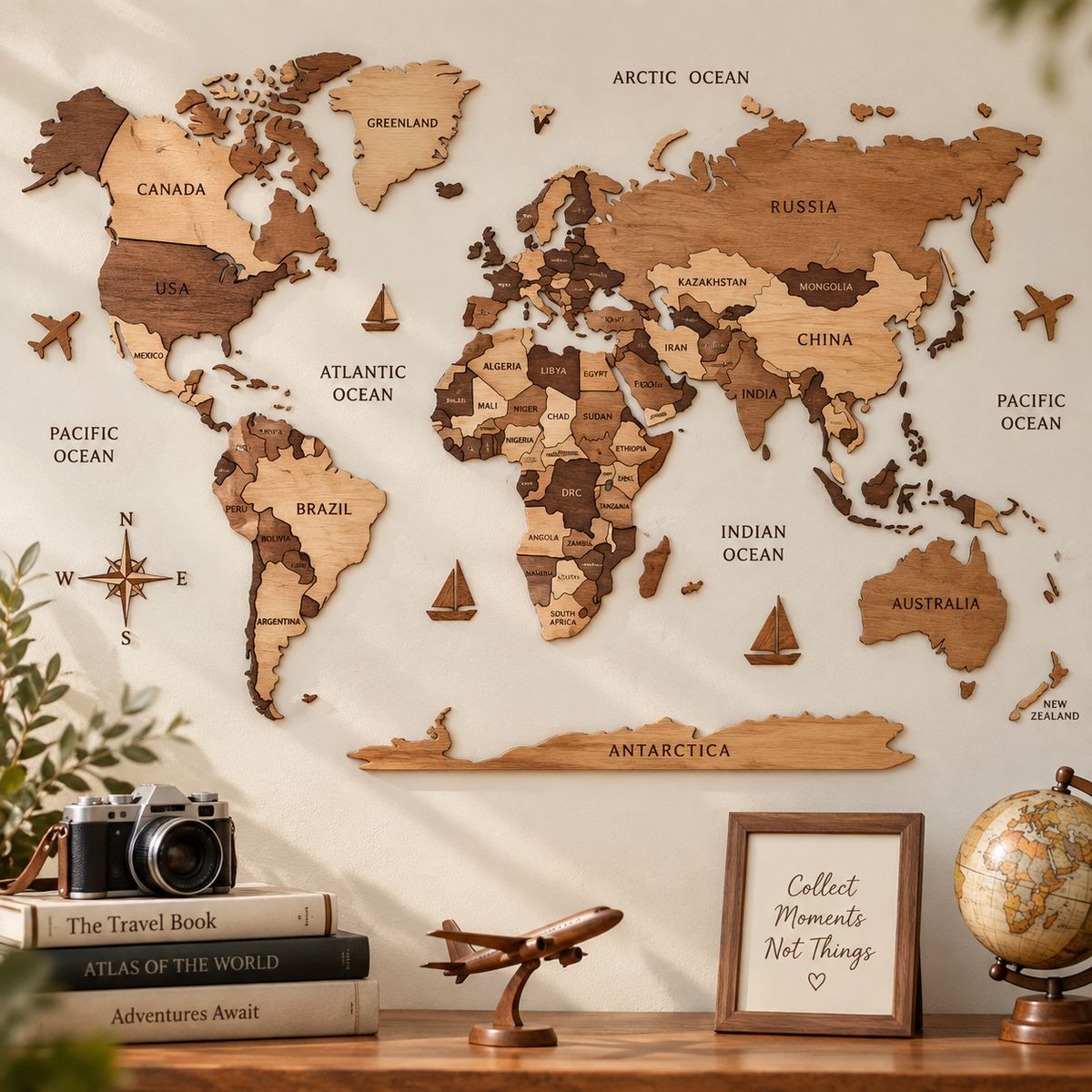 Wooden Puzzle Map – Handmade World Map Wall Decor & Interactive Family Travel Gift